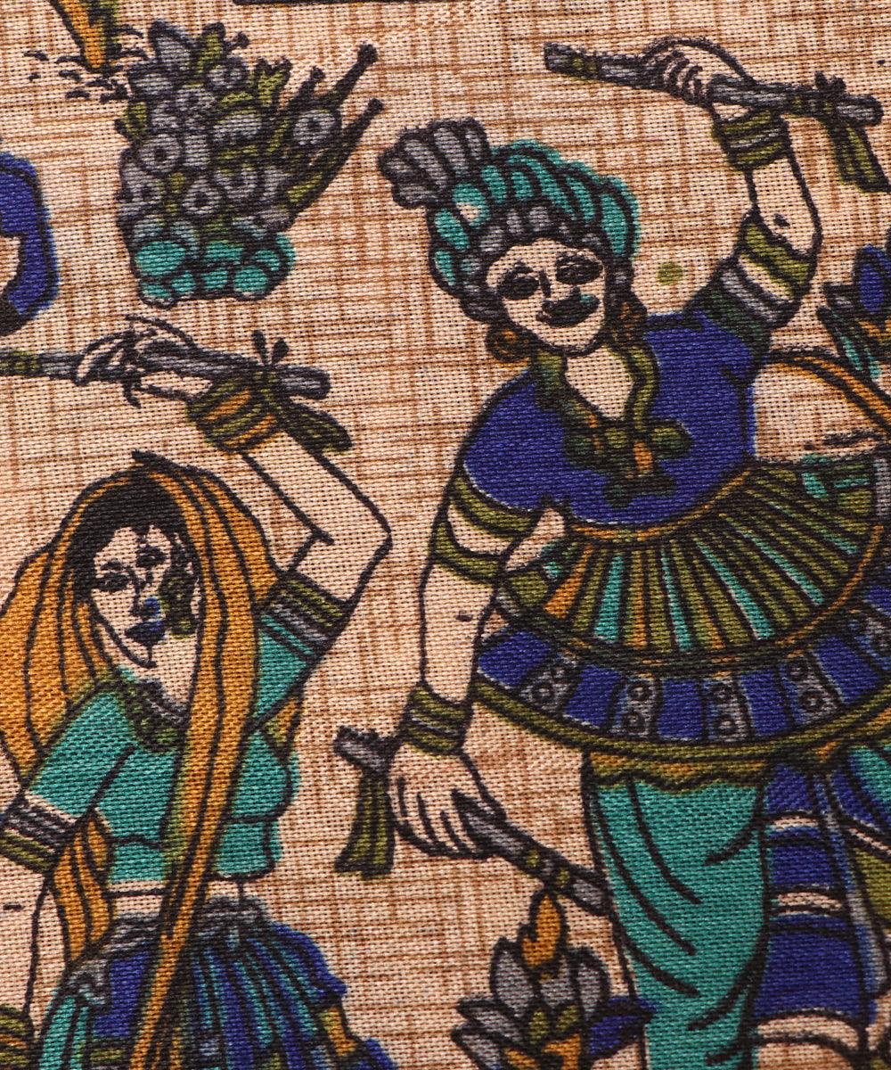 off white kalamkari print manipuri silk fabric