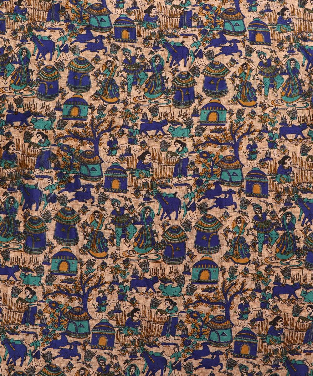 off white kalamkari print manipuri silk fabric