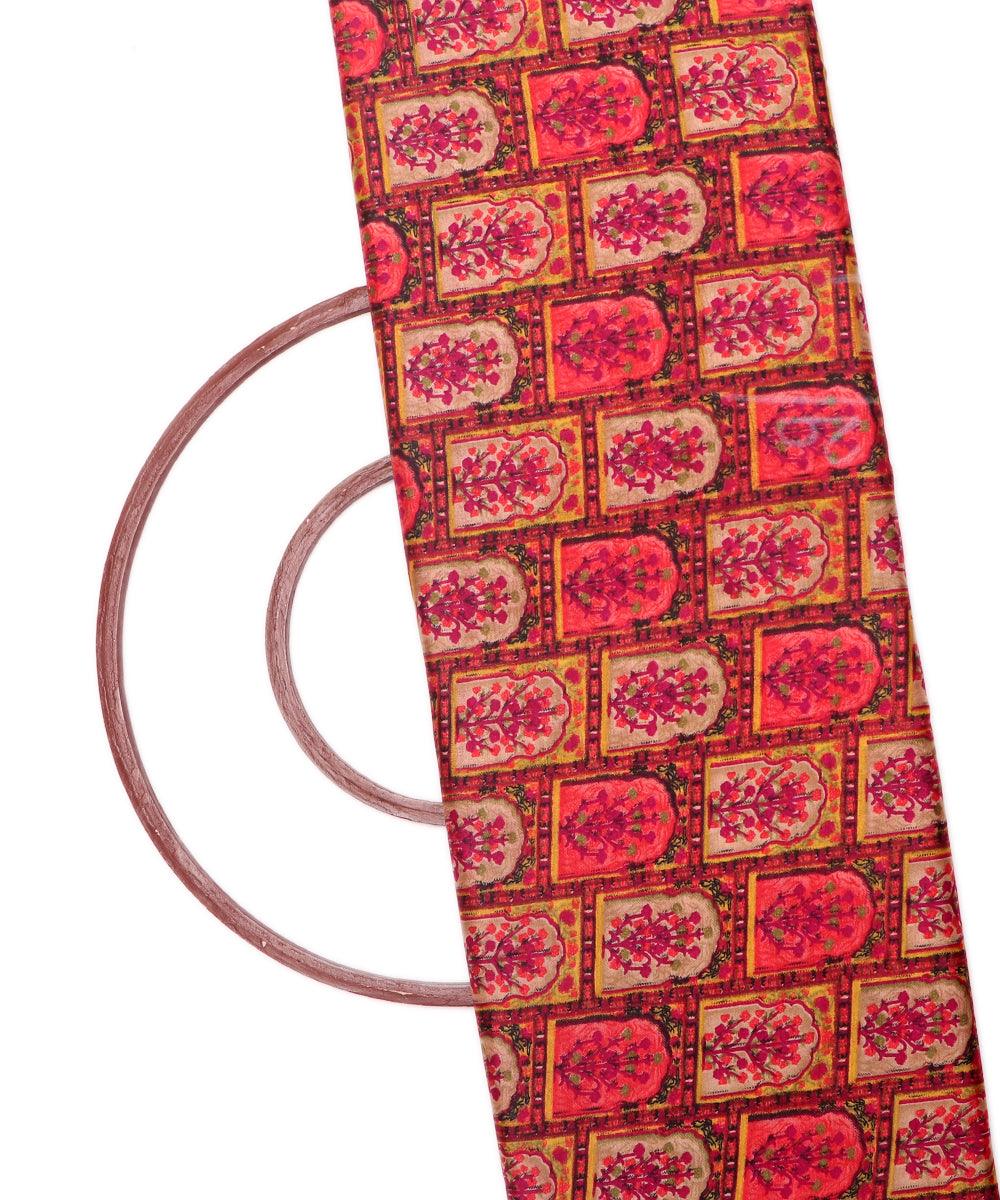 pink kalamkari print manipuri silk fabric