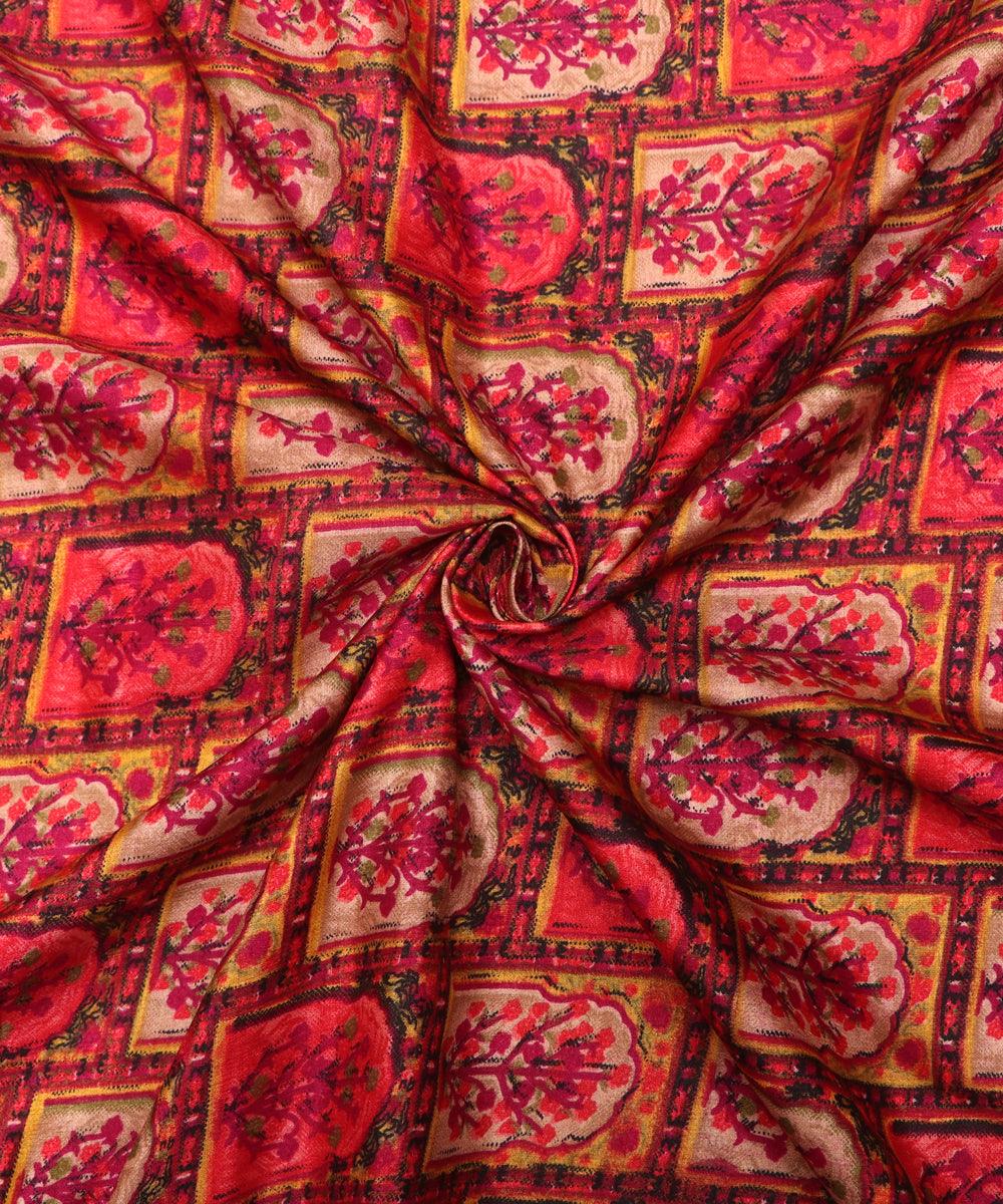 pink kalamkari print manipuri silk fabric