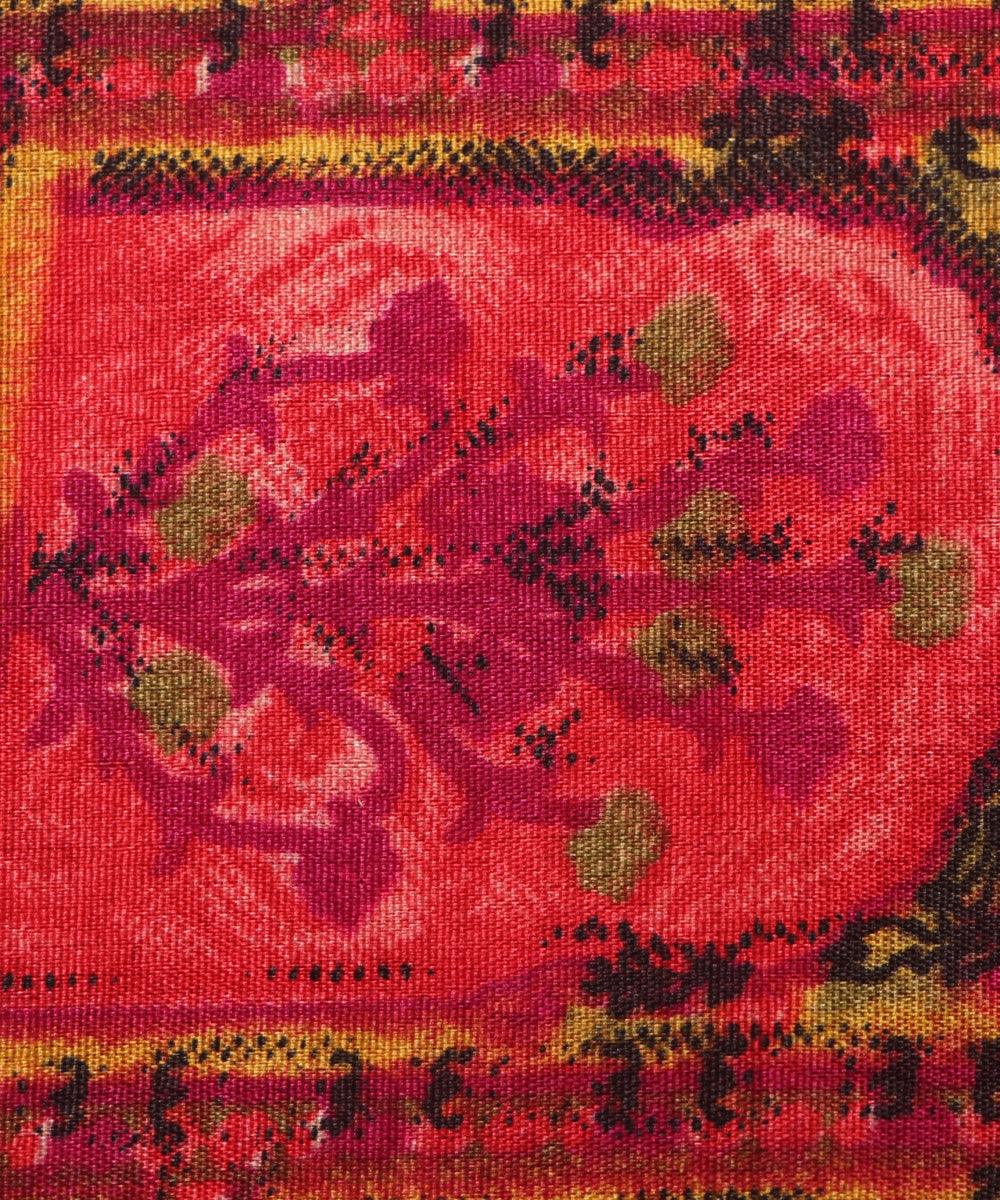 pink kalamkari print manipuri silk fabric