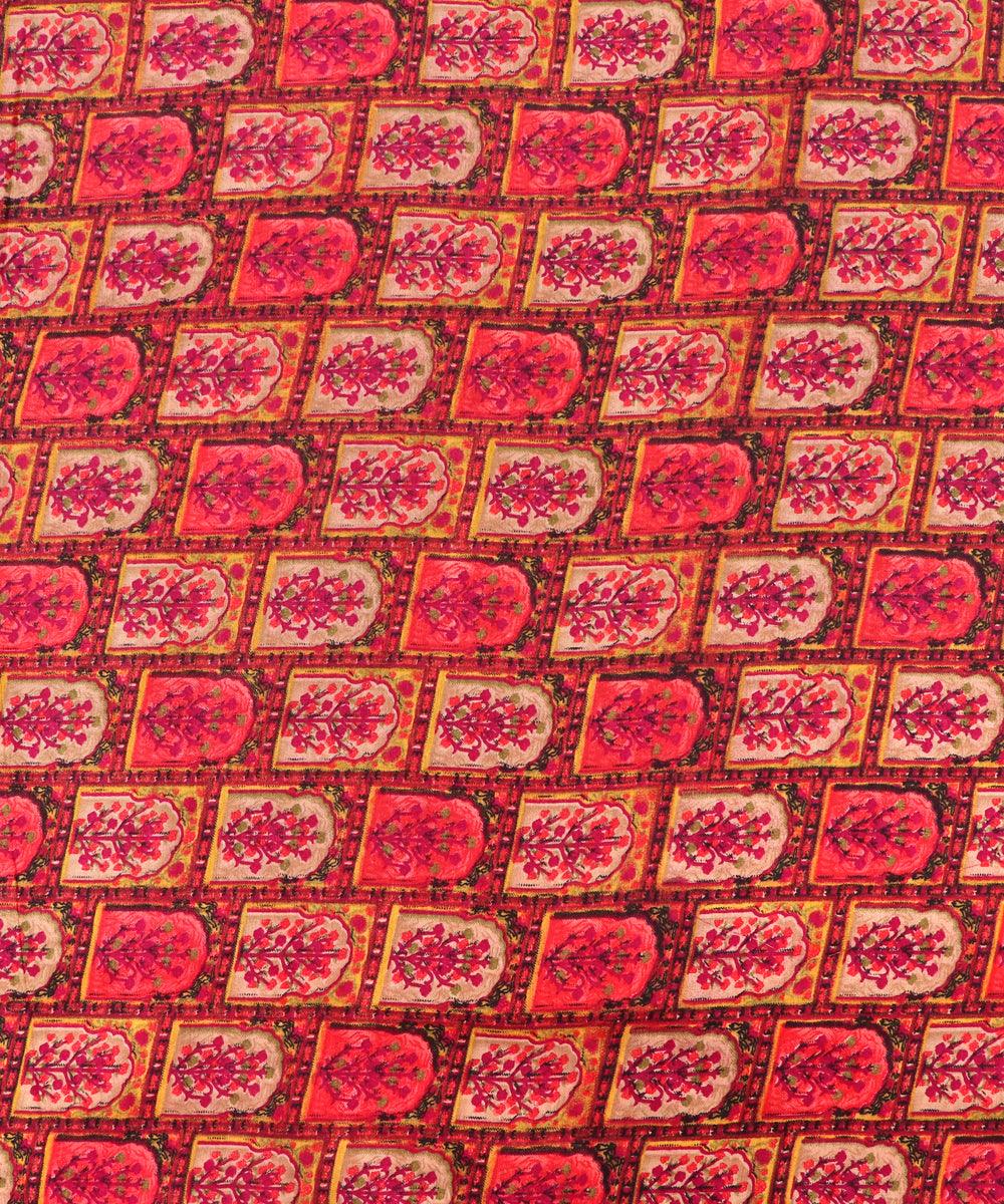 pink kalamkari print manipuri silk fabric