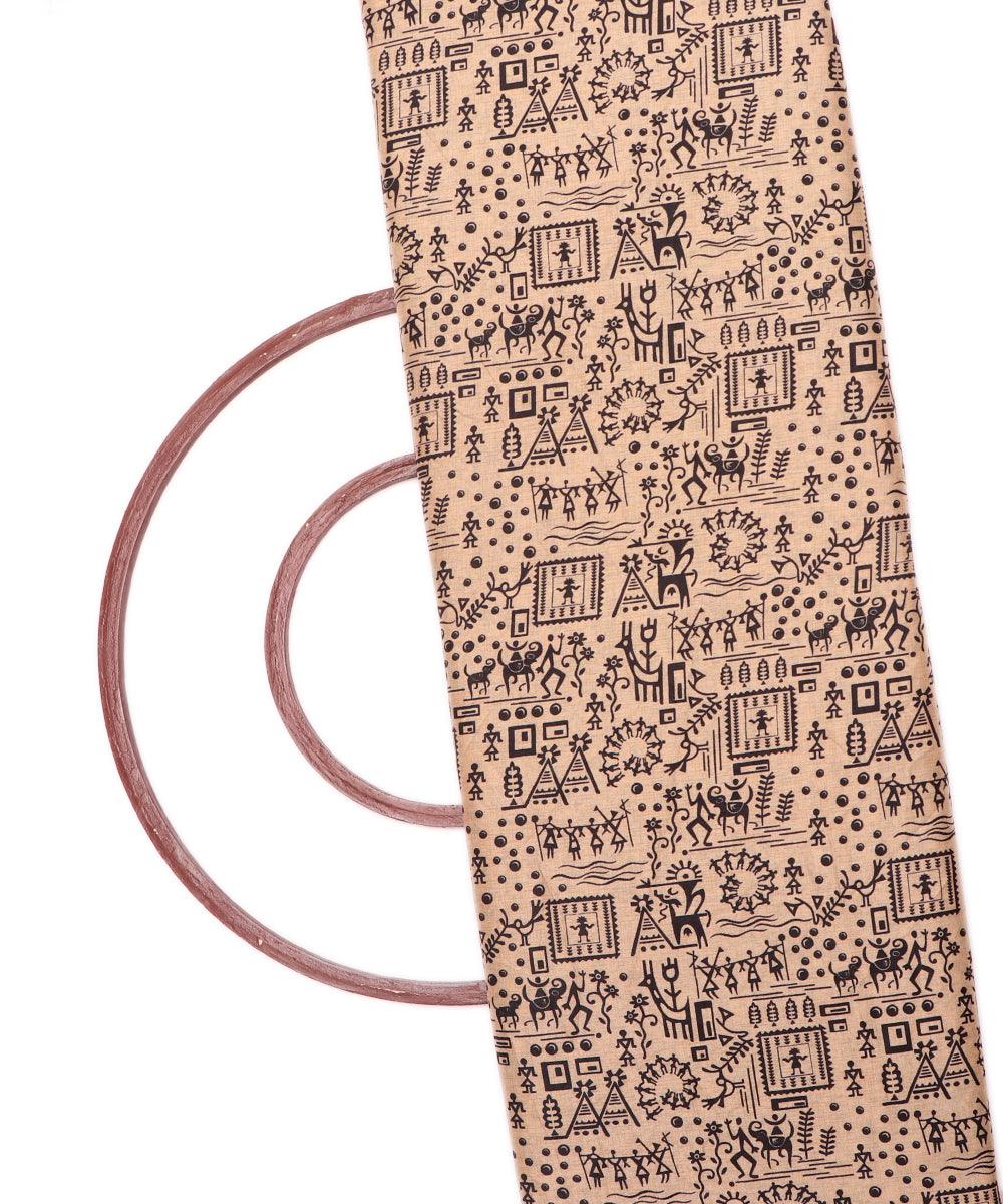 off white kalamkari print manipuri silk fabric 2