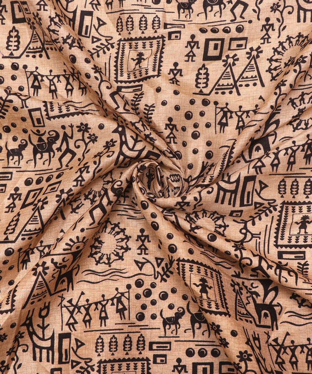 off white kalamkari print manipuri silk fabric 2