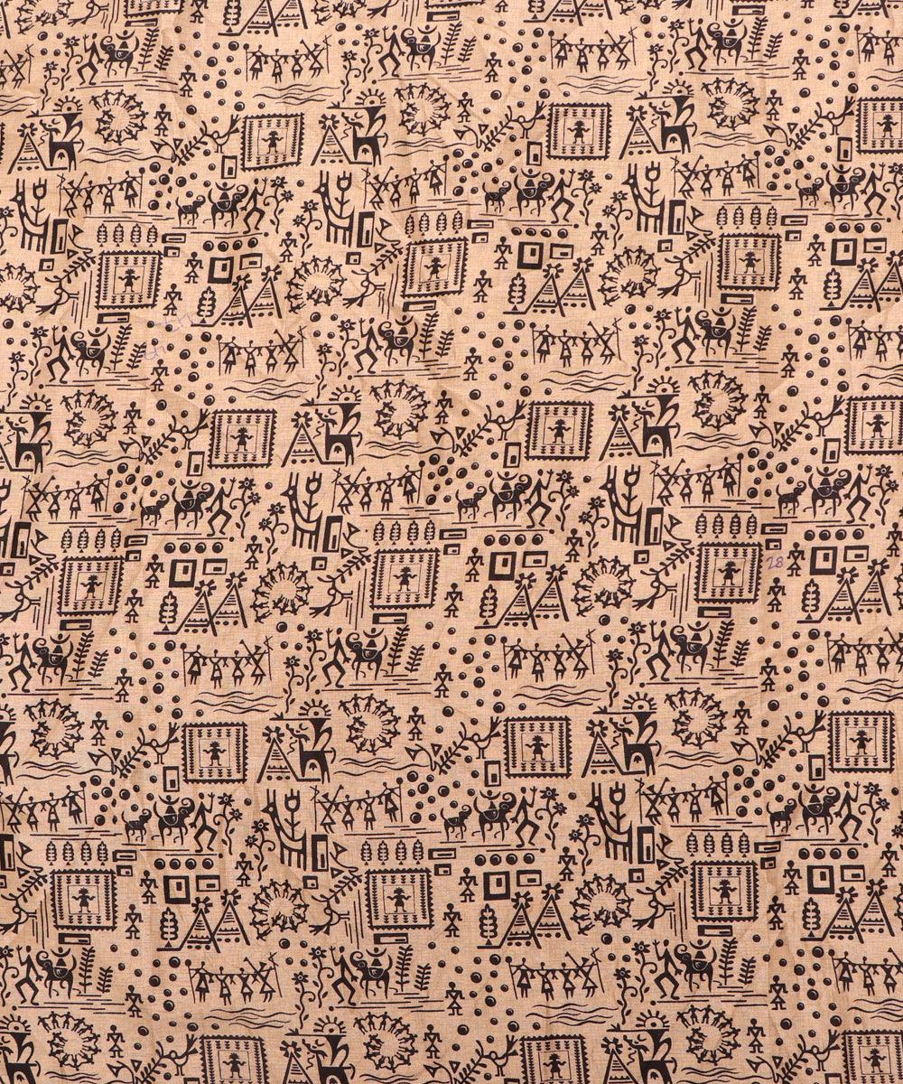 off white kalamkari print manipuri silk fabric 2