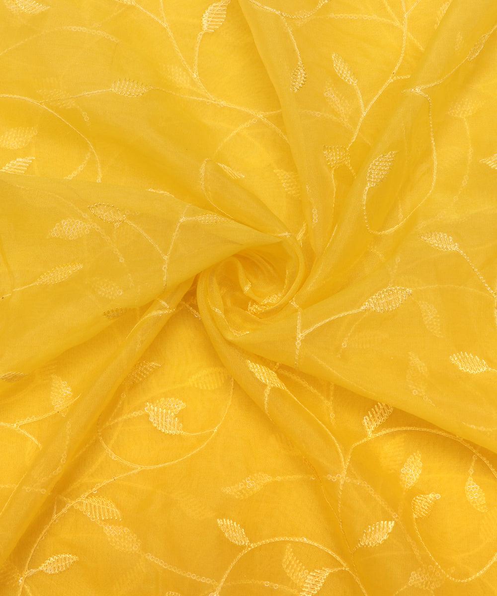 yellow colour embroidery organza fabric