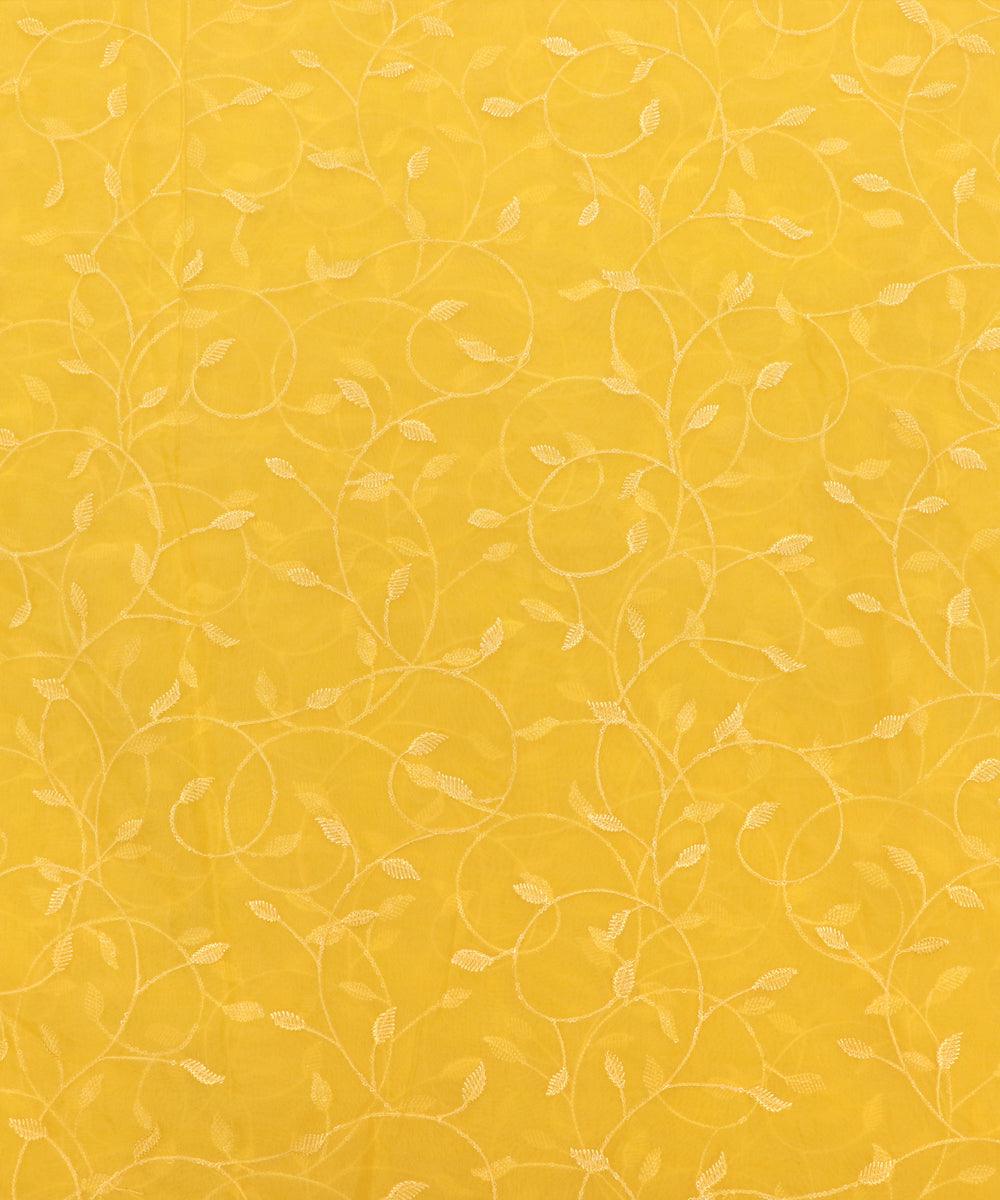 yellow colour embroidery organza fabric