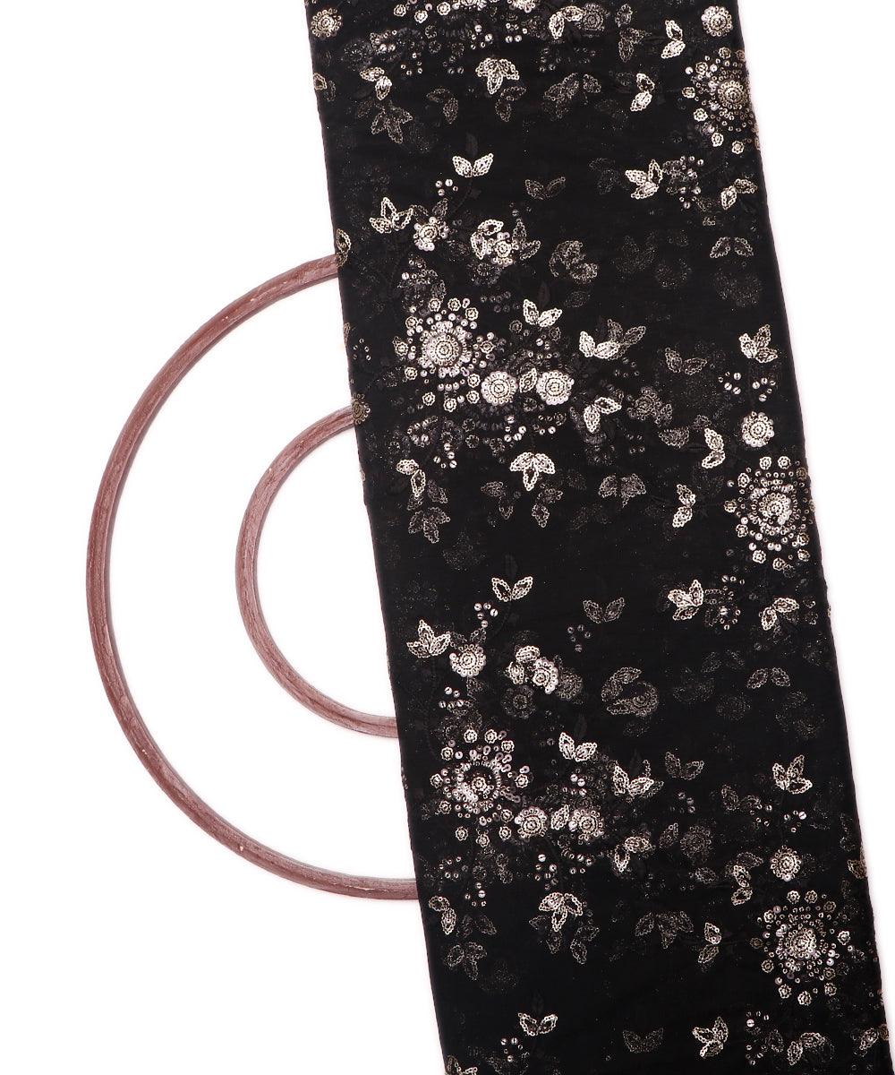 black colour floral net sequin embroidery fabric 1