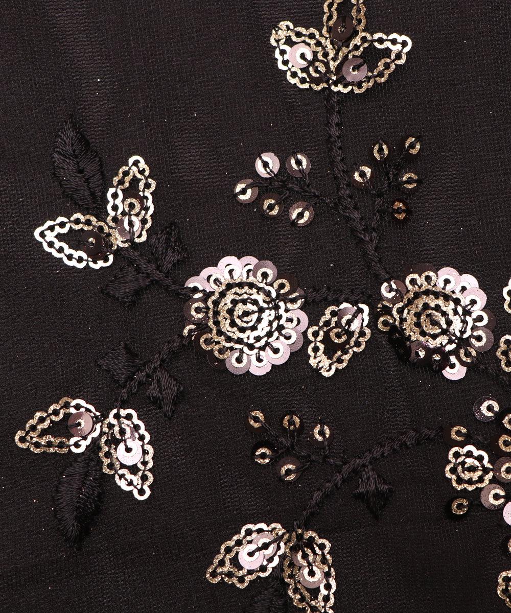 black colour floral net sequin embroidery fabric 1