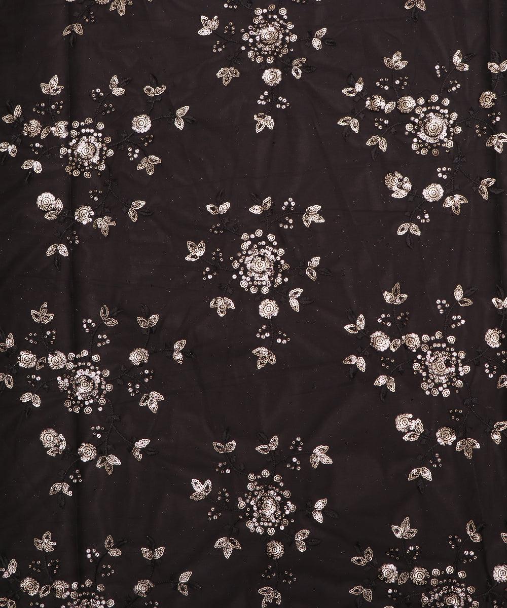 black colour floral net sequin embroidery fabric 1