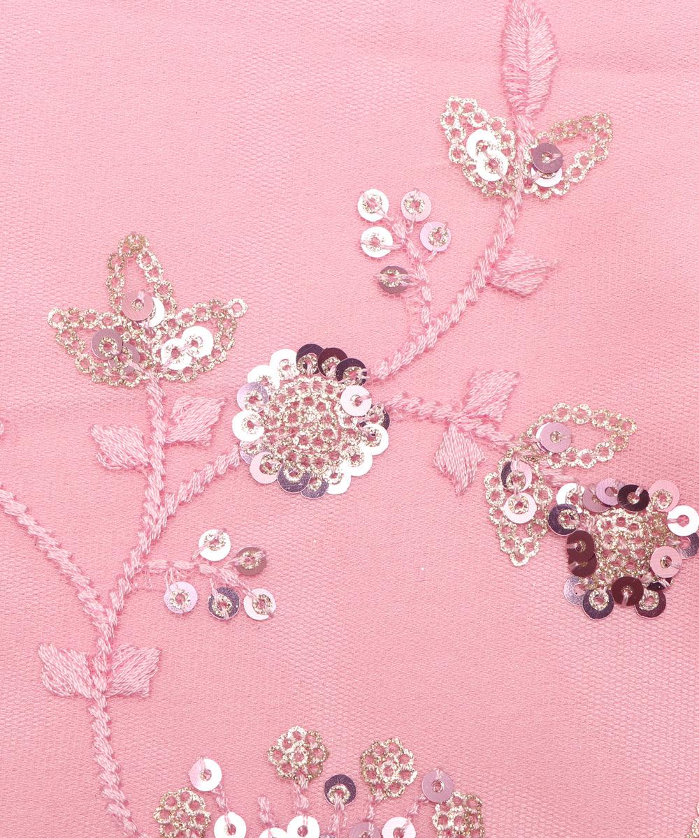 light pink colour floral net sequin embroidery fabric