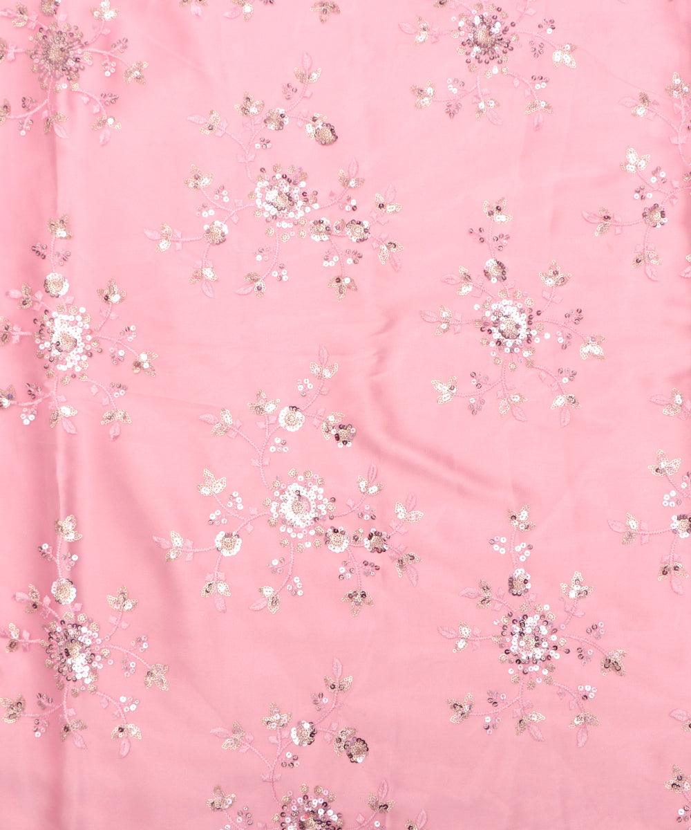 light pink colour floral net sequin embroidery fabric