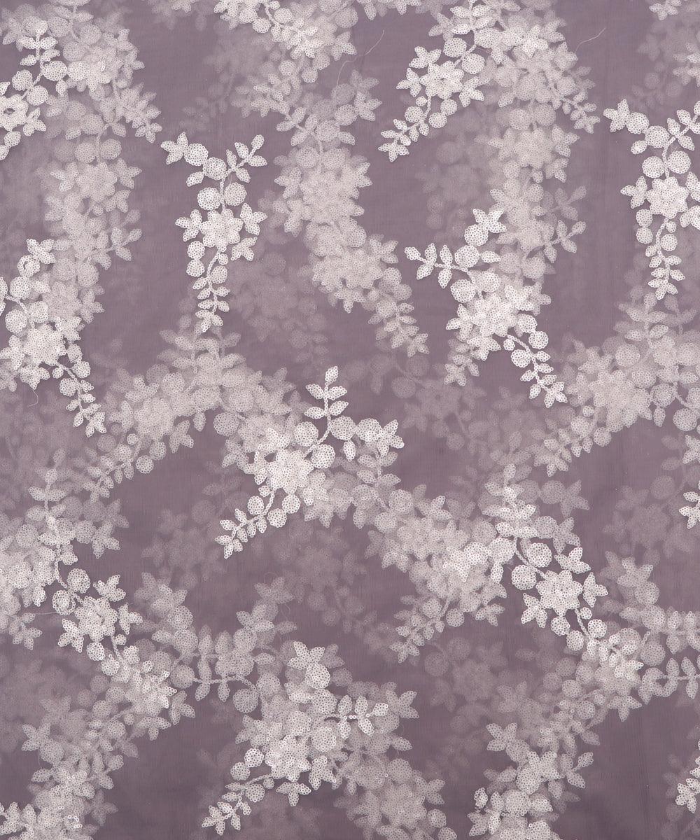 grey colour floral net sequin embroidery fabric