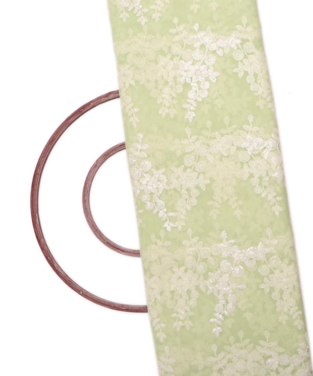 light green colour floral net sequin embroidery fabric