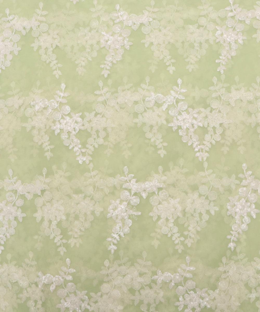 light green colour floral net sequin embroidery fabric