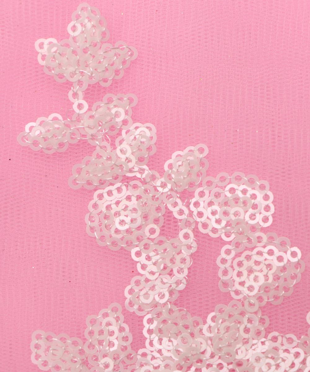 light pink and white floral net sequin embroidery fabric