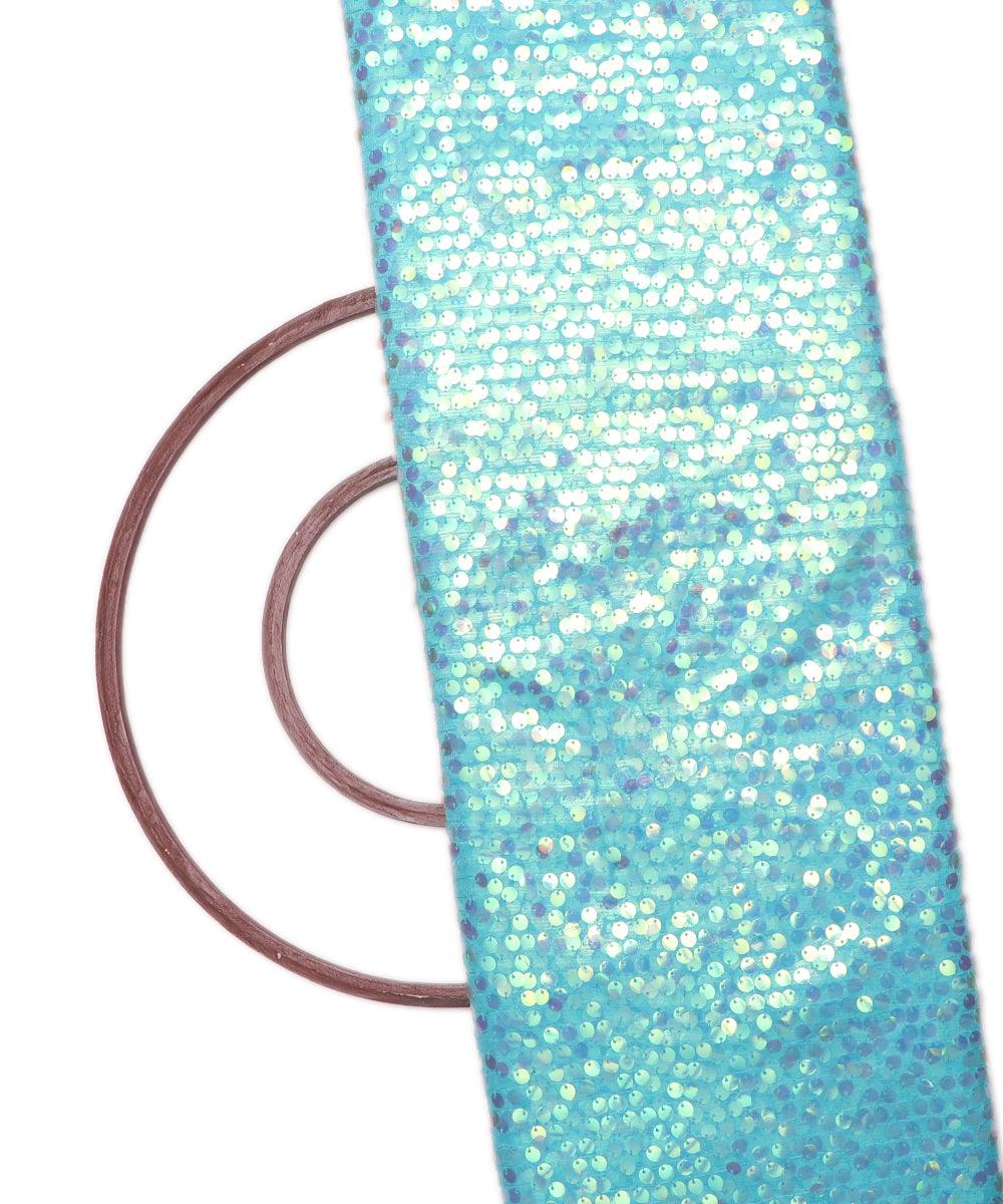 cyan colour sequin net embroidery fabric