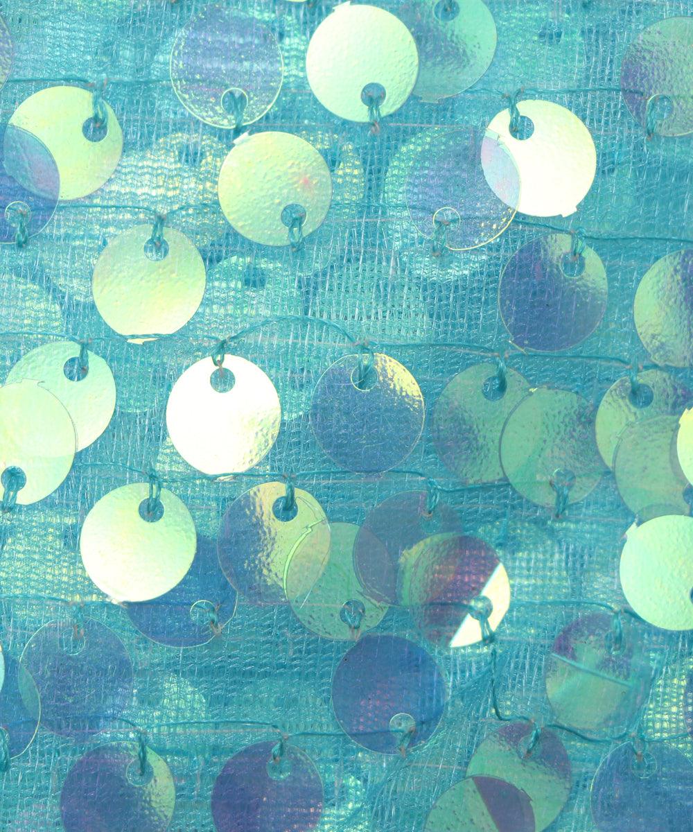 cyan colour sequin net embroidery fabric