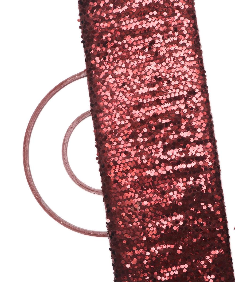 maroon colour sequin net embroidery fabric