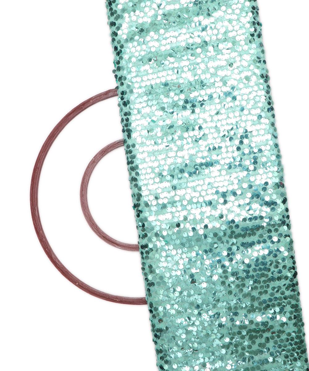 sea green colour sequin net embroidery fabric
