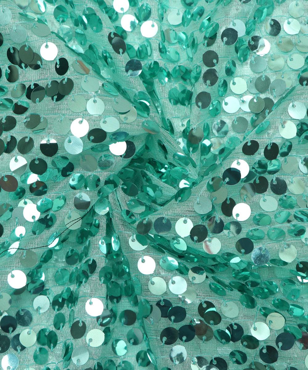 sea green colour sequin net embroidery fabric