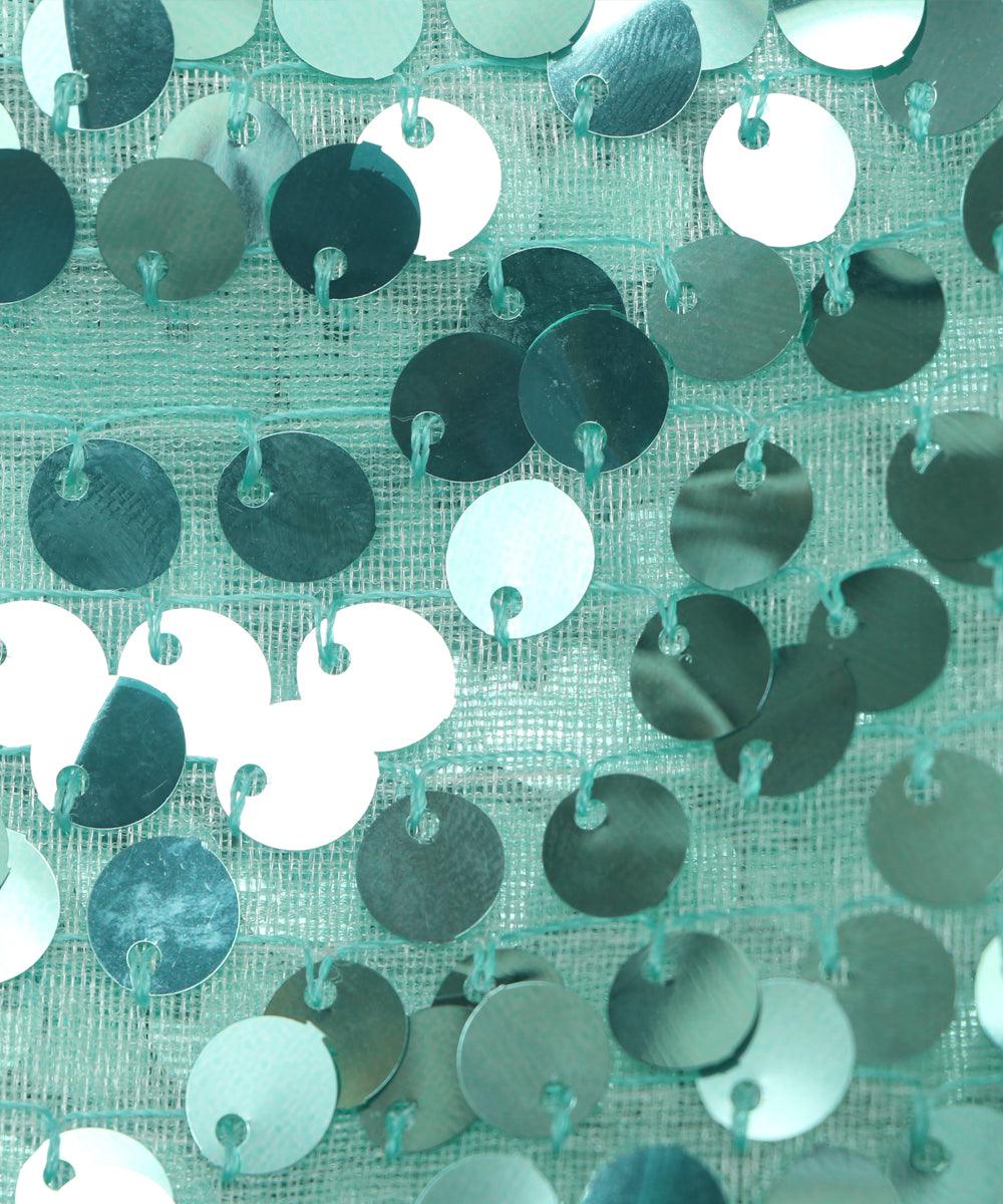 sea green colour sequin net embroidery fabric
