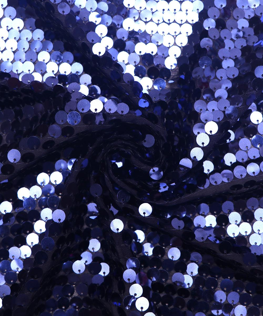 navy blue colour sequin net embroidery fabric 1