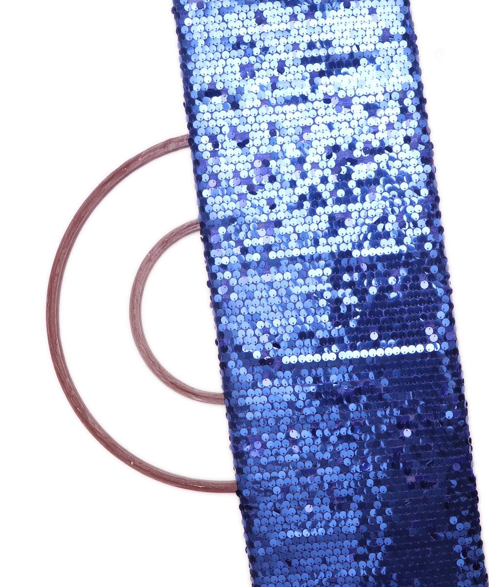 royal blue colour sequin net embroidery fabric
