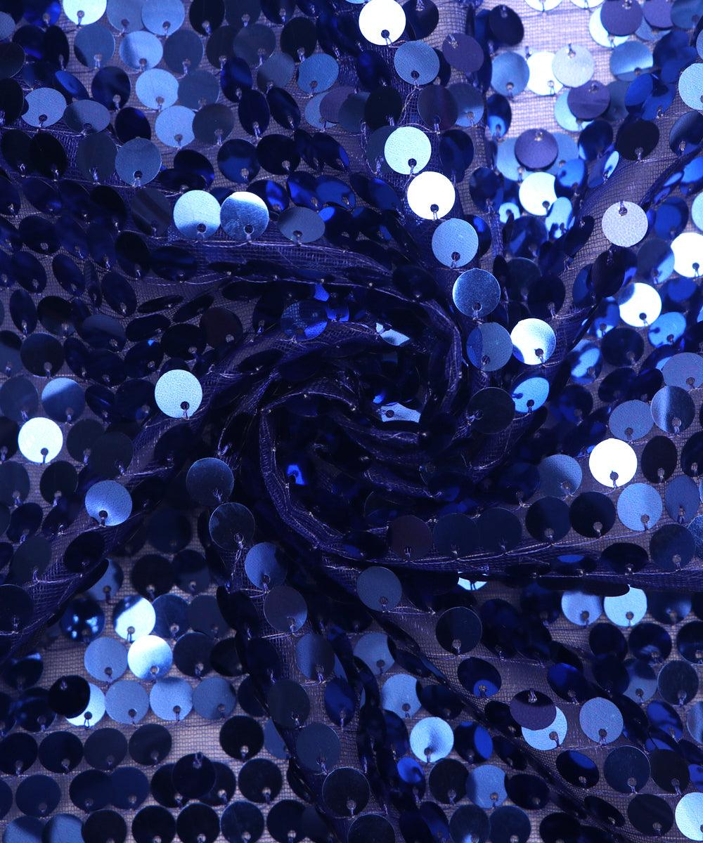 royal blue colour sequin net embroidery fabric