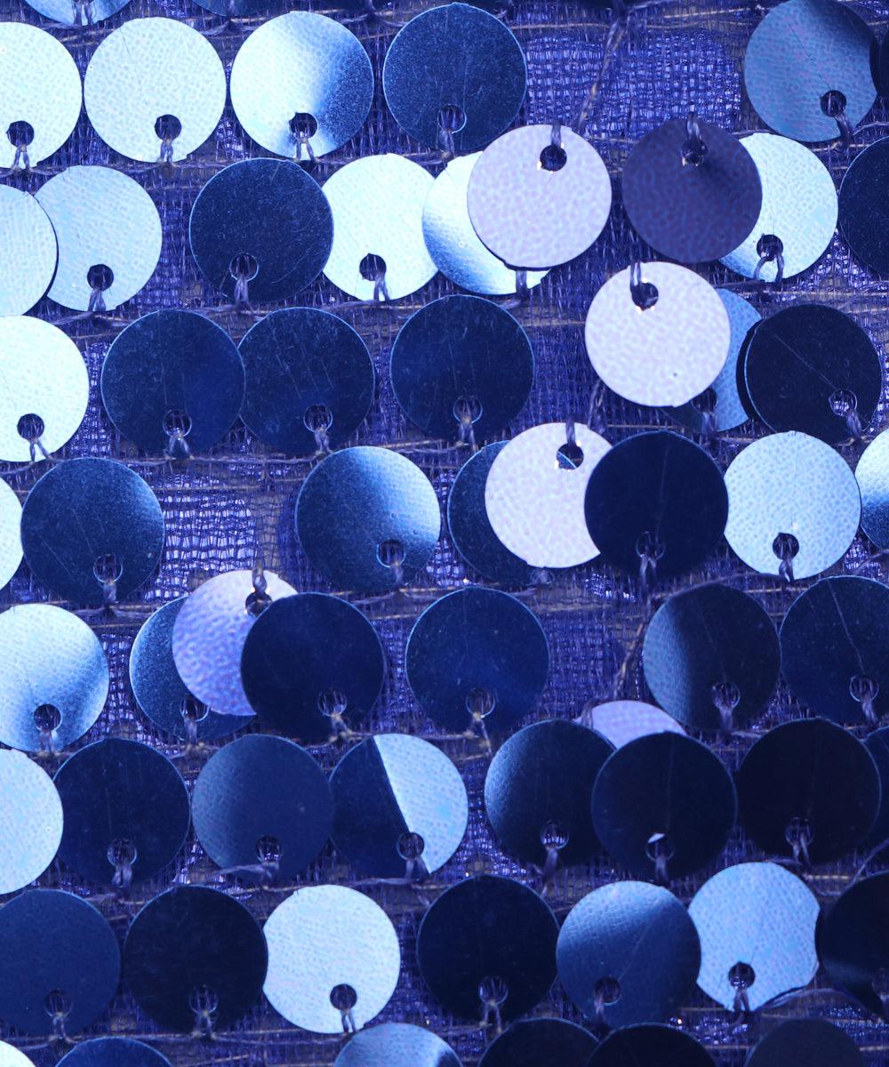 royal blue colour sequin net embroidery fabric
