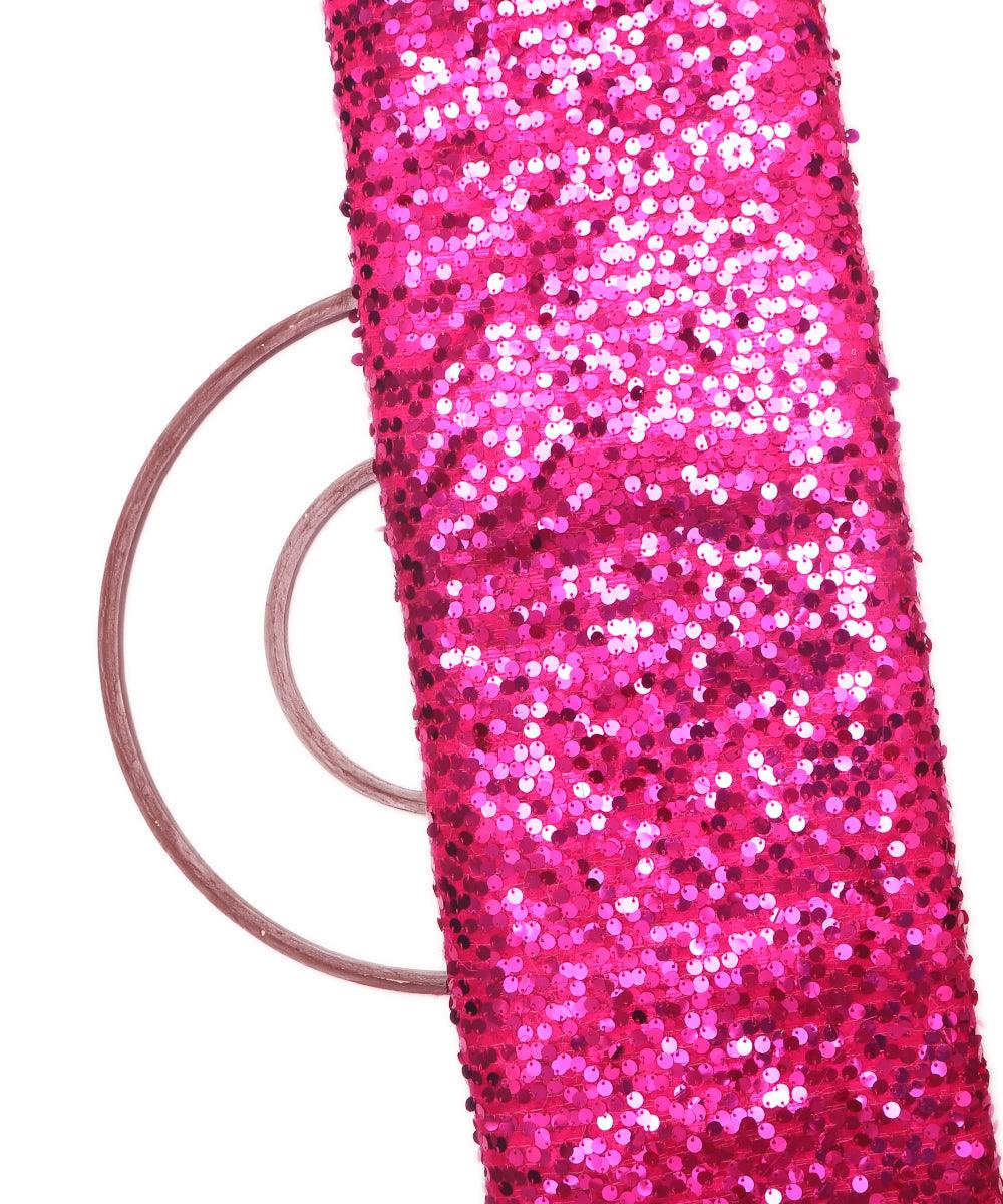 magenta colour sequin net embroidery fabric