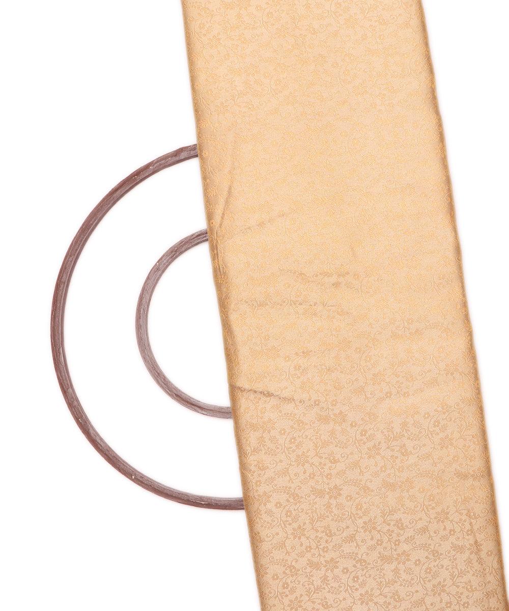 golden colour flower print brocade silk fabric