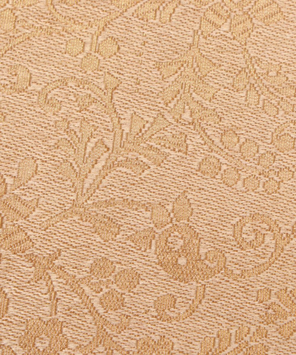 golden colour flower print brocade silk fabric