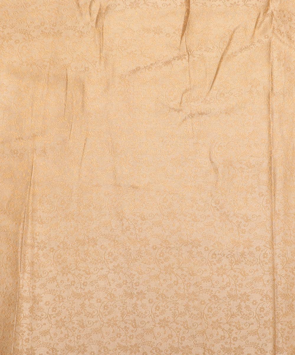 golden colour flower print brocade silk fabric