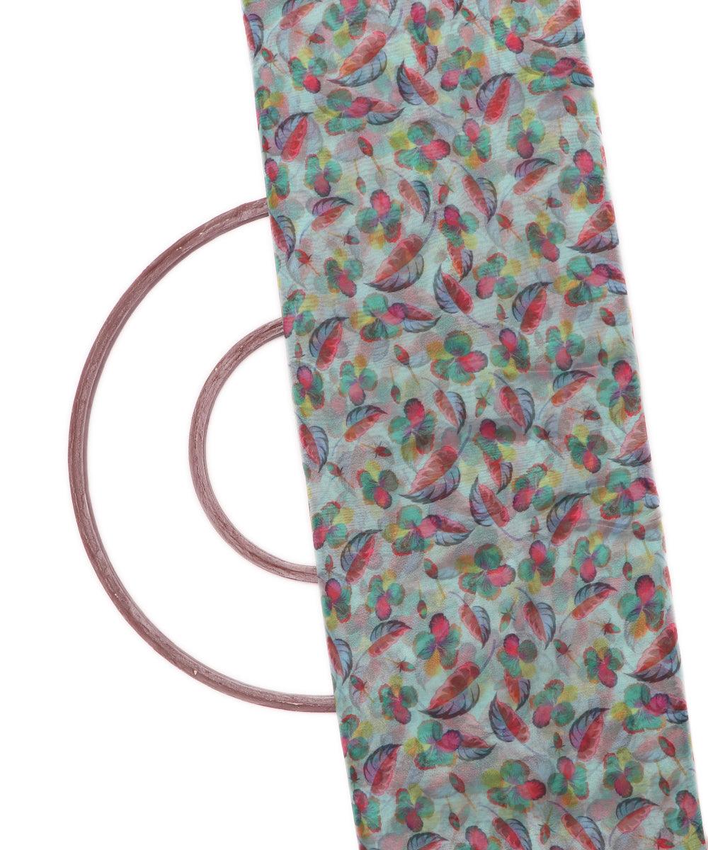 light green colour floral digital print organza fabric
