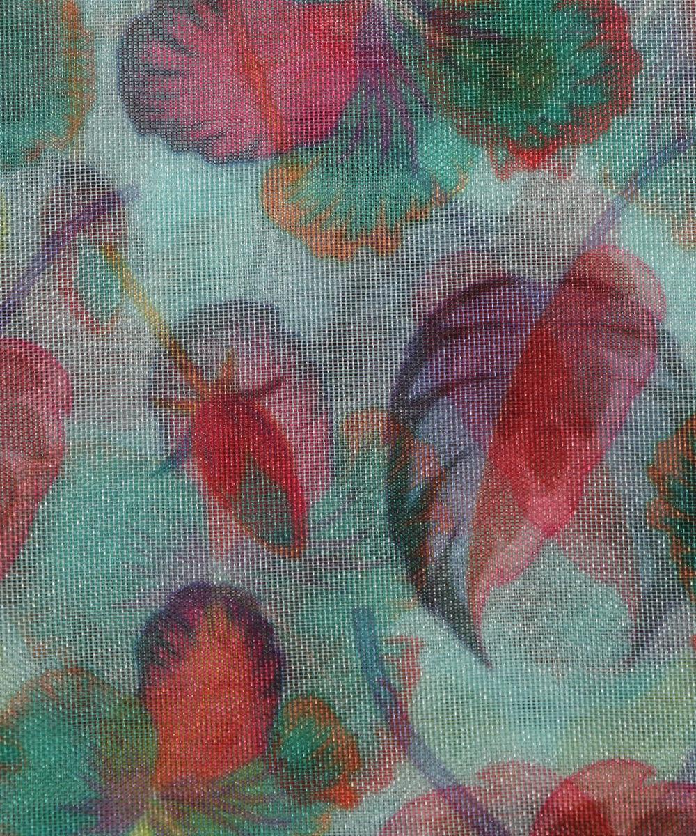 light green colour floral digital print organza fabric