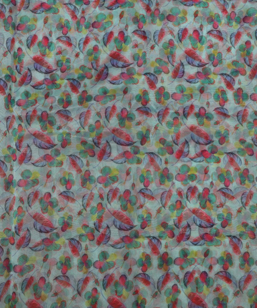 light green colour floral digital print organza fabric
