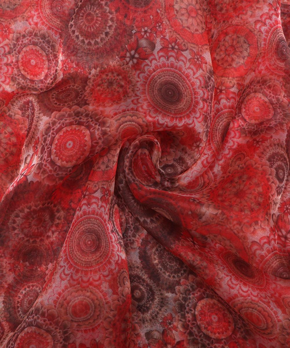 red colour abstract digital print organza fabric
