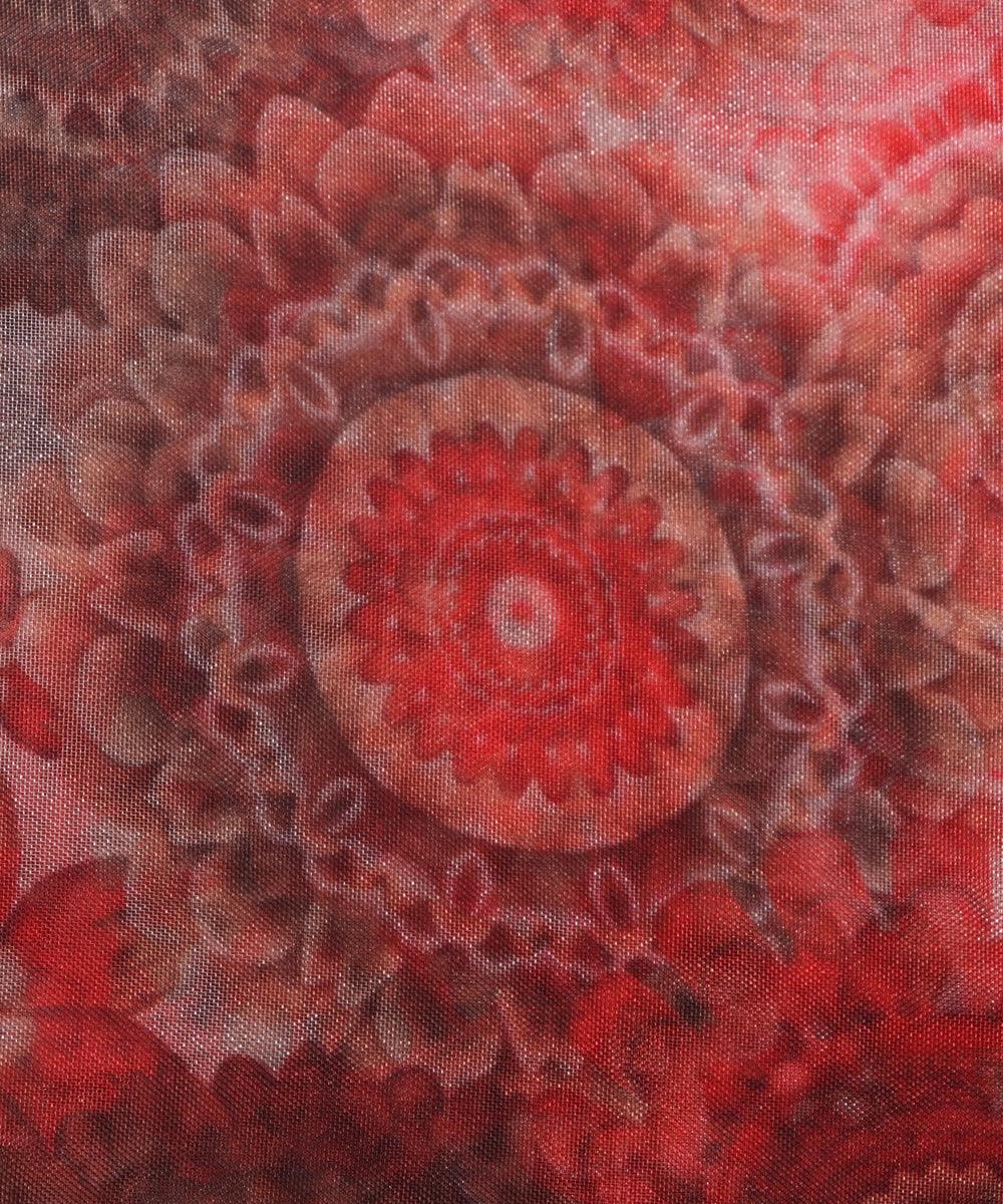 red colour abstract digital print organza fabric