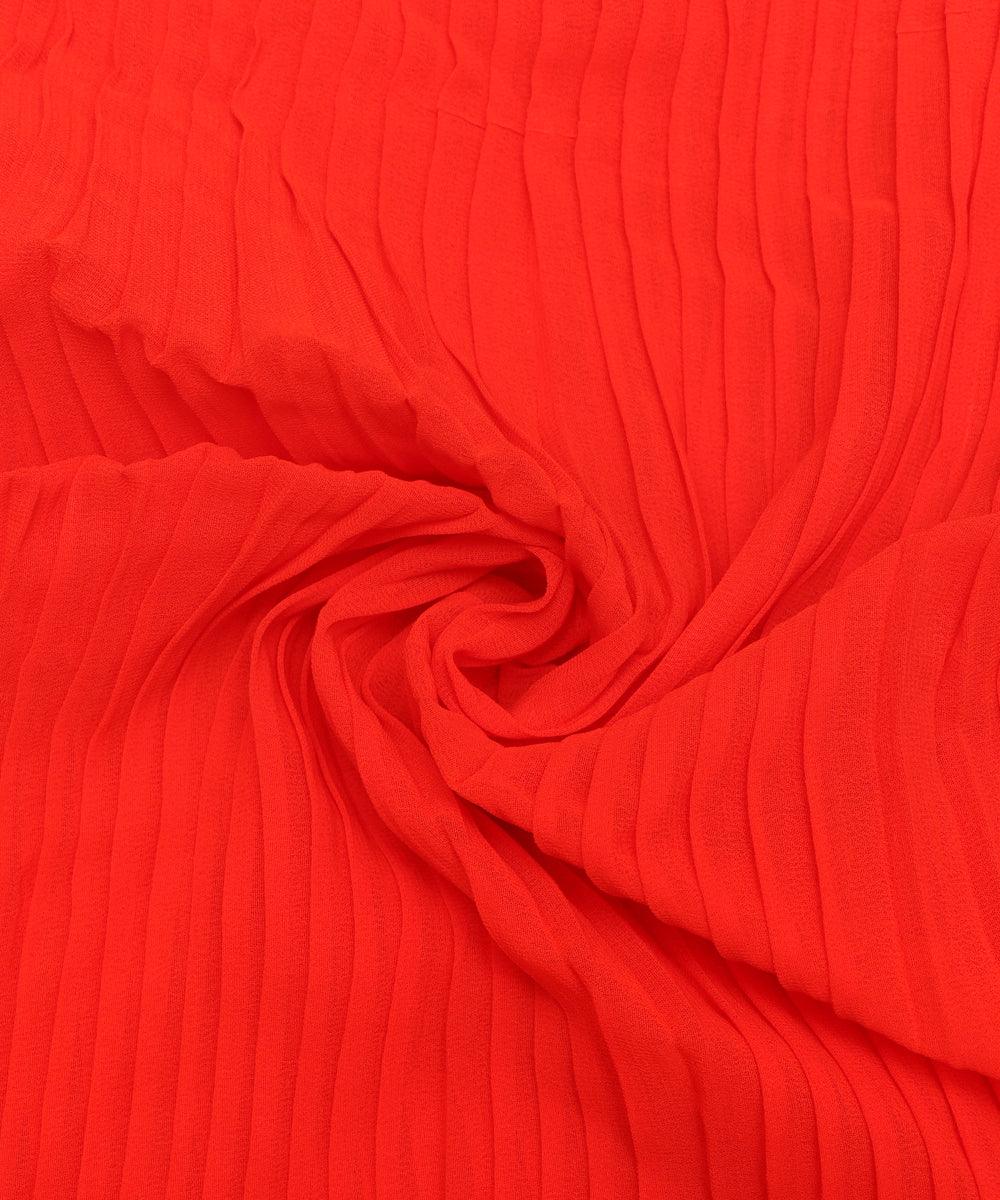 orange colour plain pleated georgette fabric