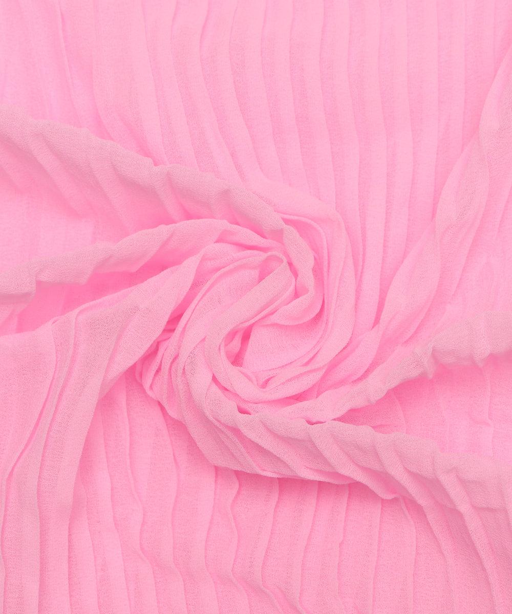 pink colour plain pleated georgette fabric