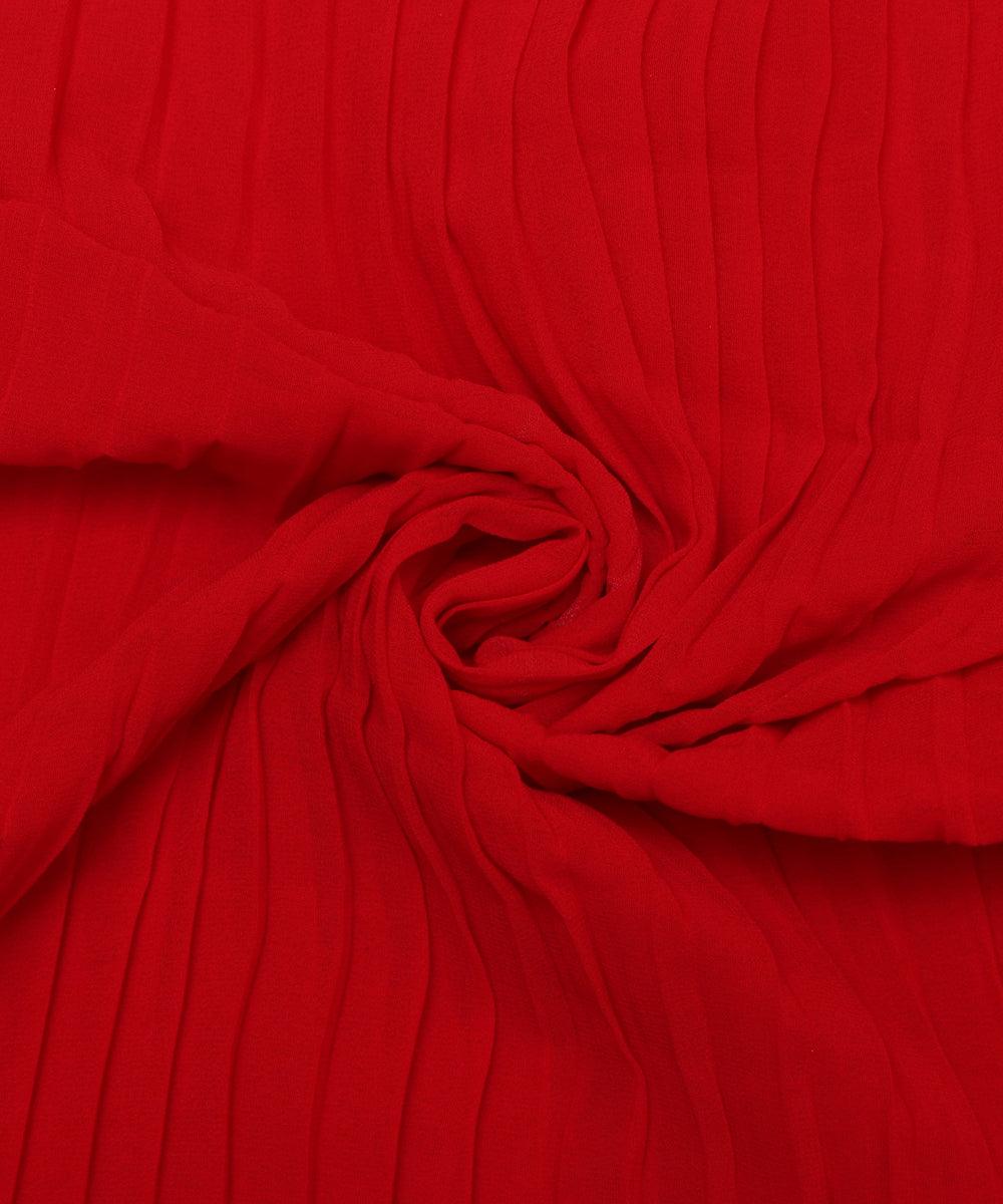 red colour plain pleated georgette fabric