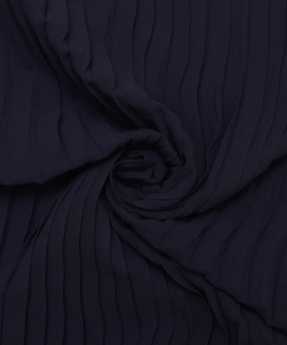 navy blue colour plain pleated georgette fabric