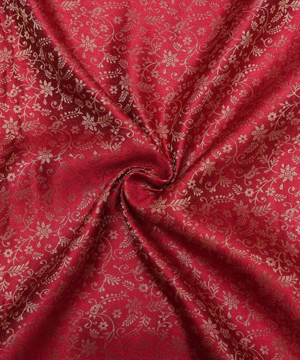 maroon colour floral pattern brocade silk fabric