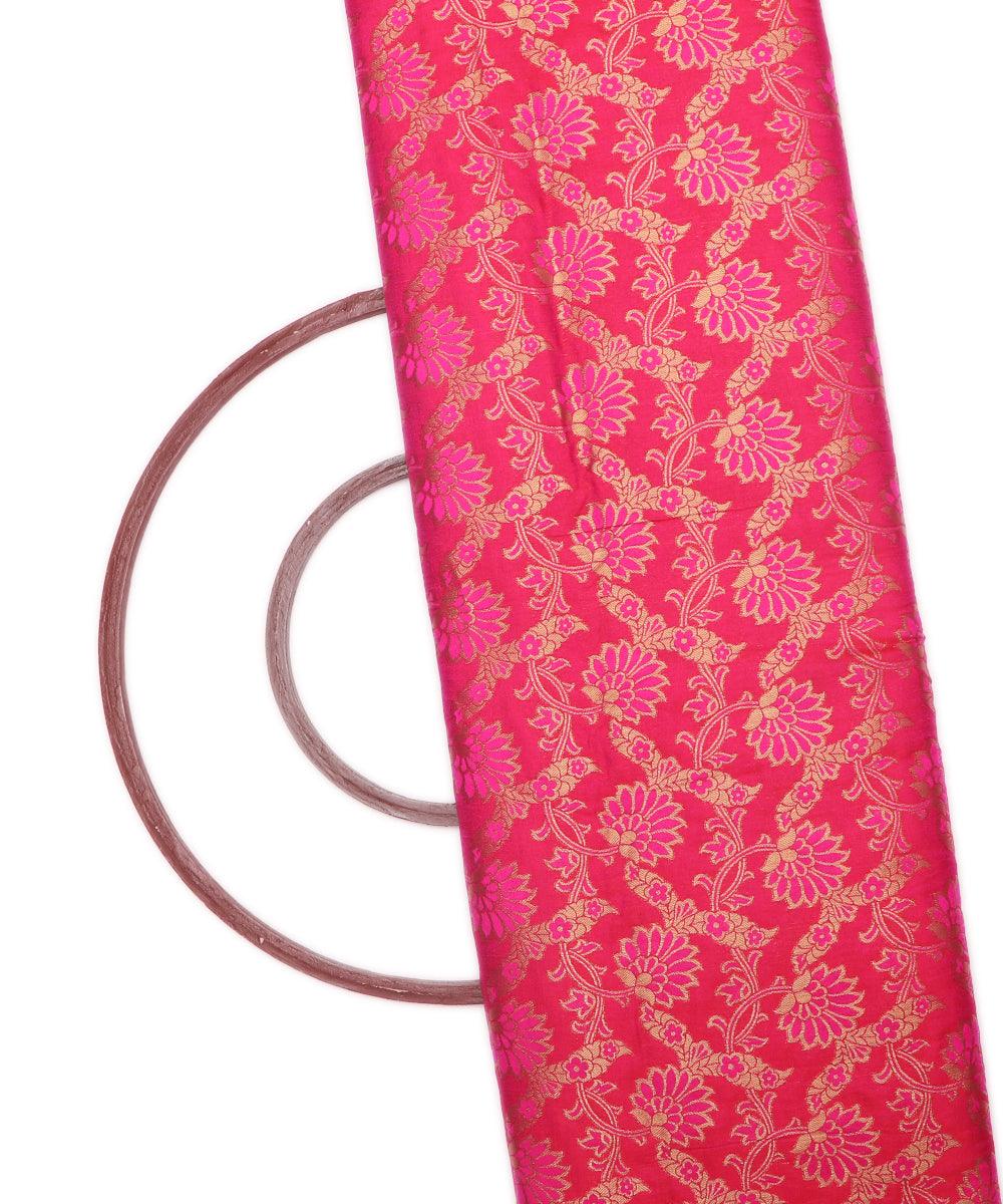 magenta colour floral pattern brocade silk fabric 1