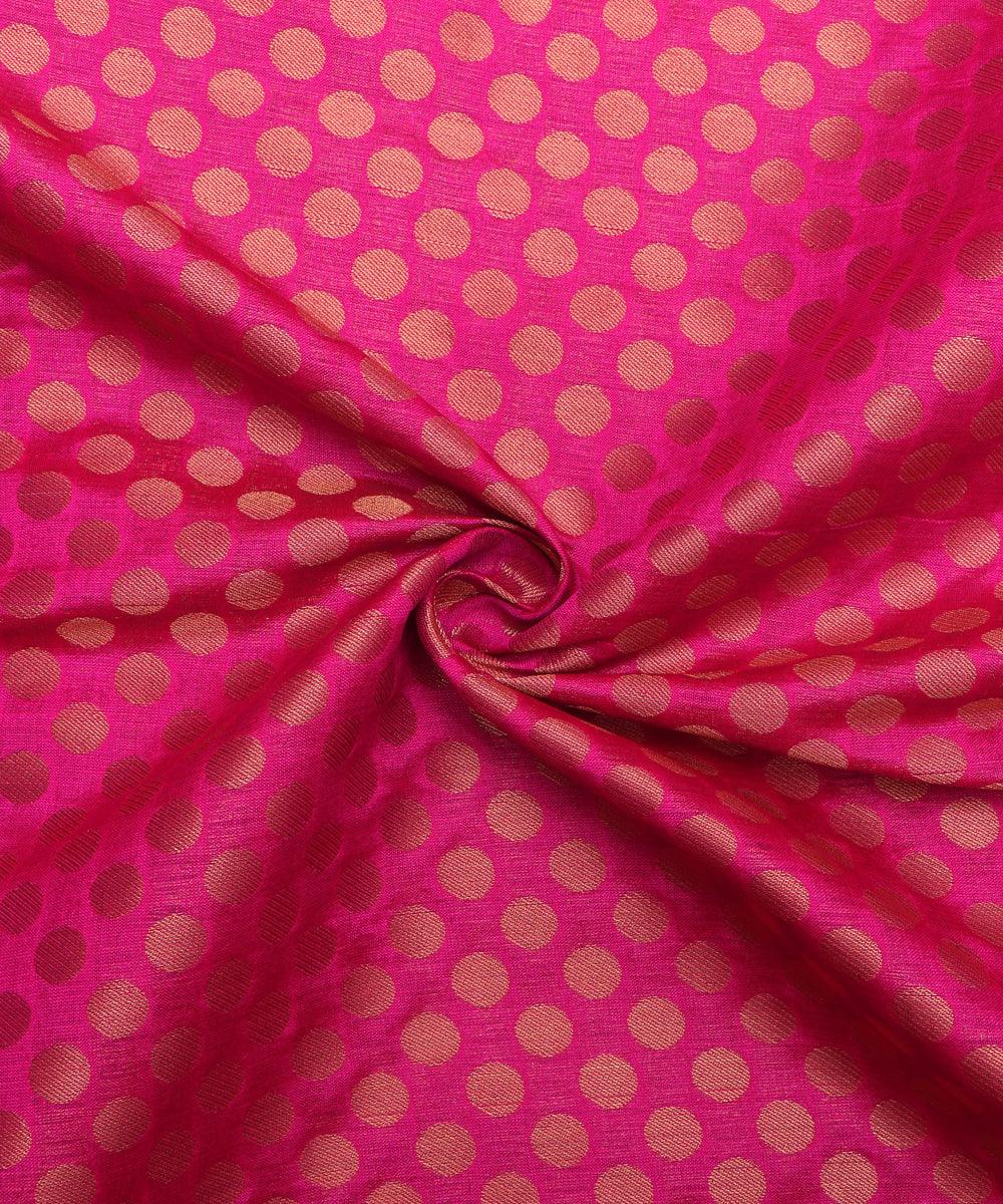 magneta colour polka dot print brocade silk fabric
