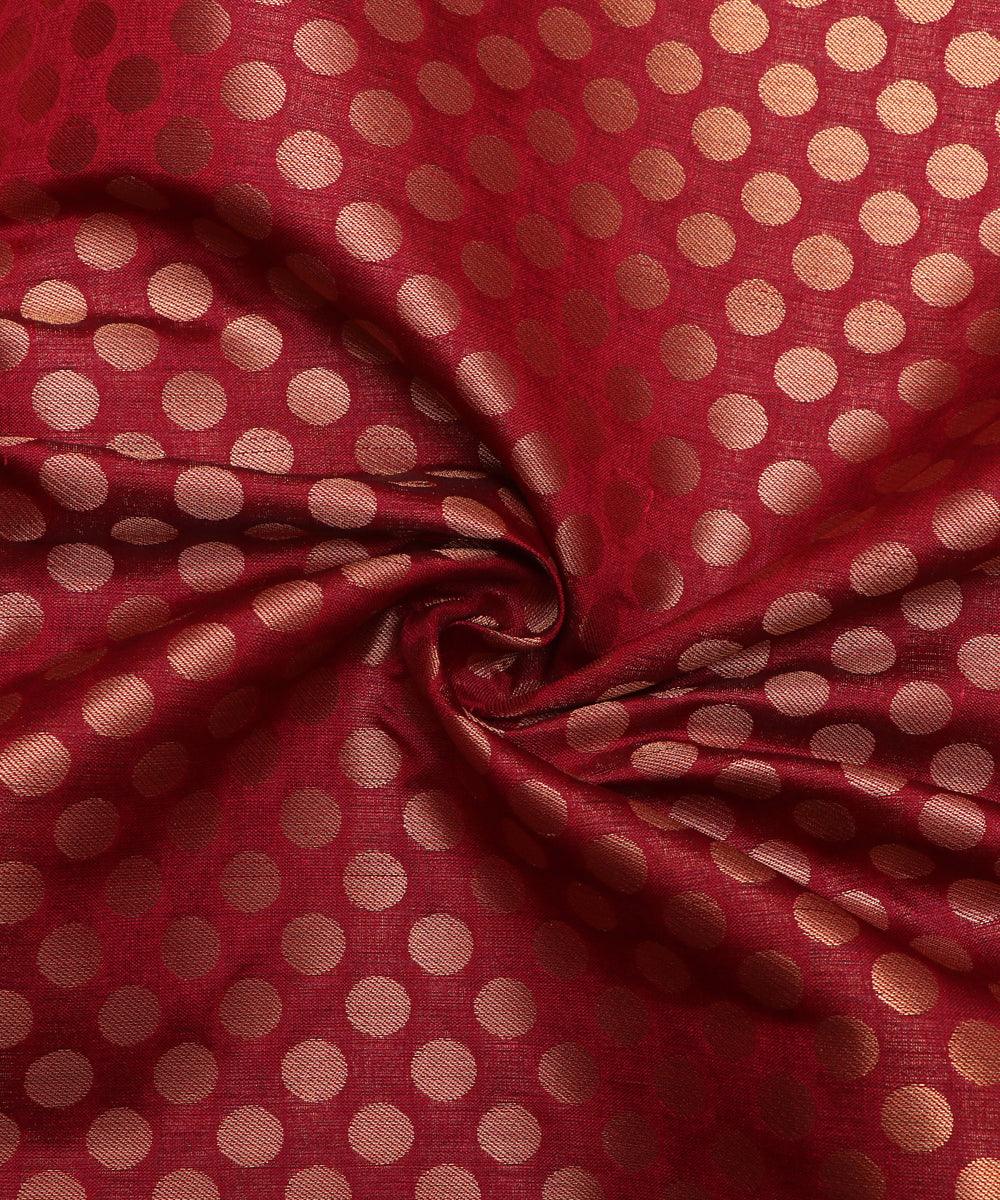 maroon colour polka dot print brocade silk fabric