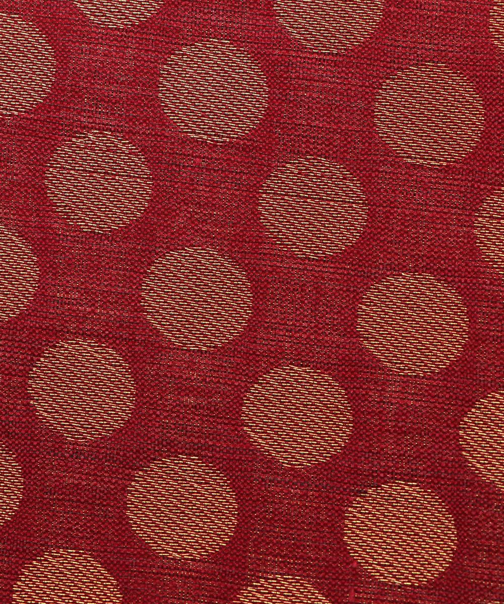 maroon colour polka dot print brocade silk fabric