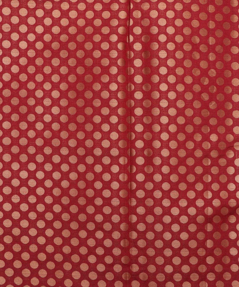 maroon colour polka dot print brocade silk fabric