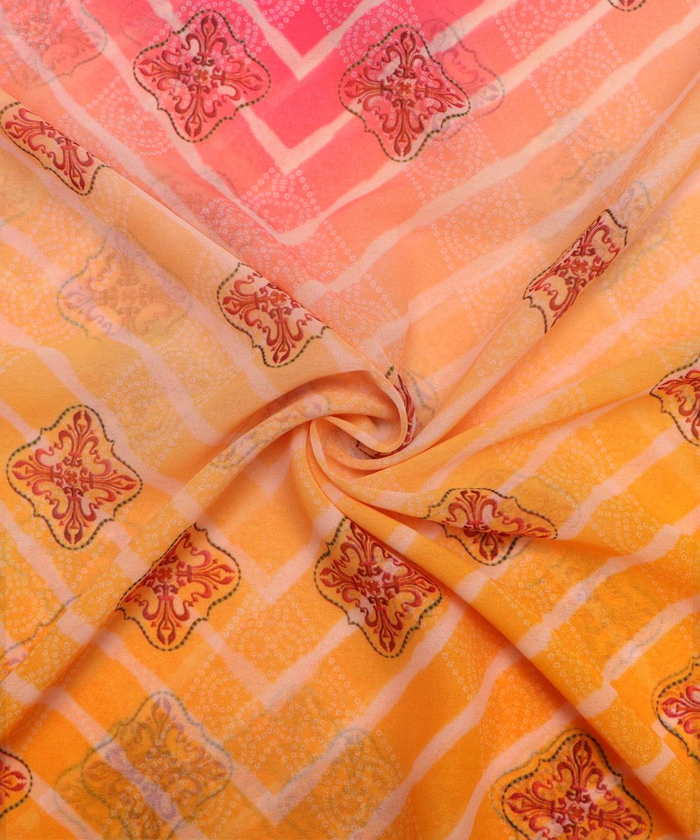 yellow colour lehariya print viscose georgette fabric